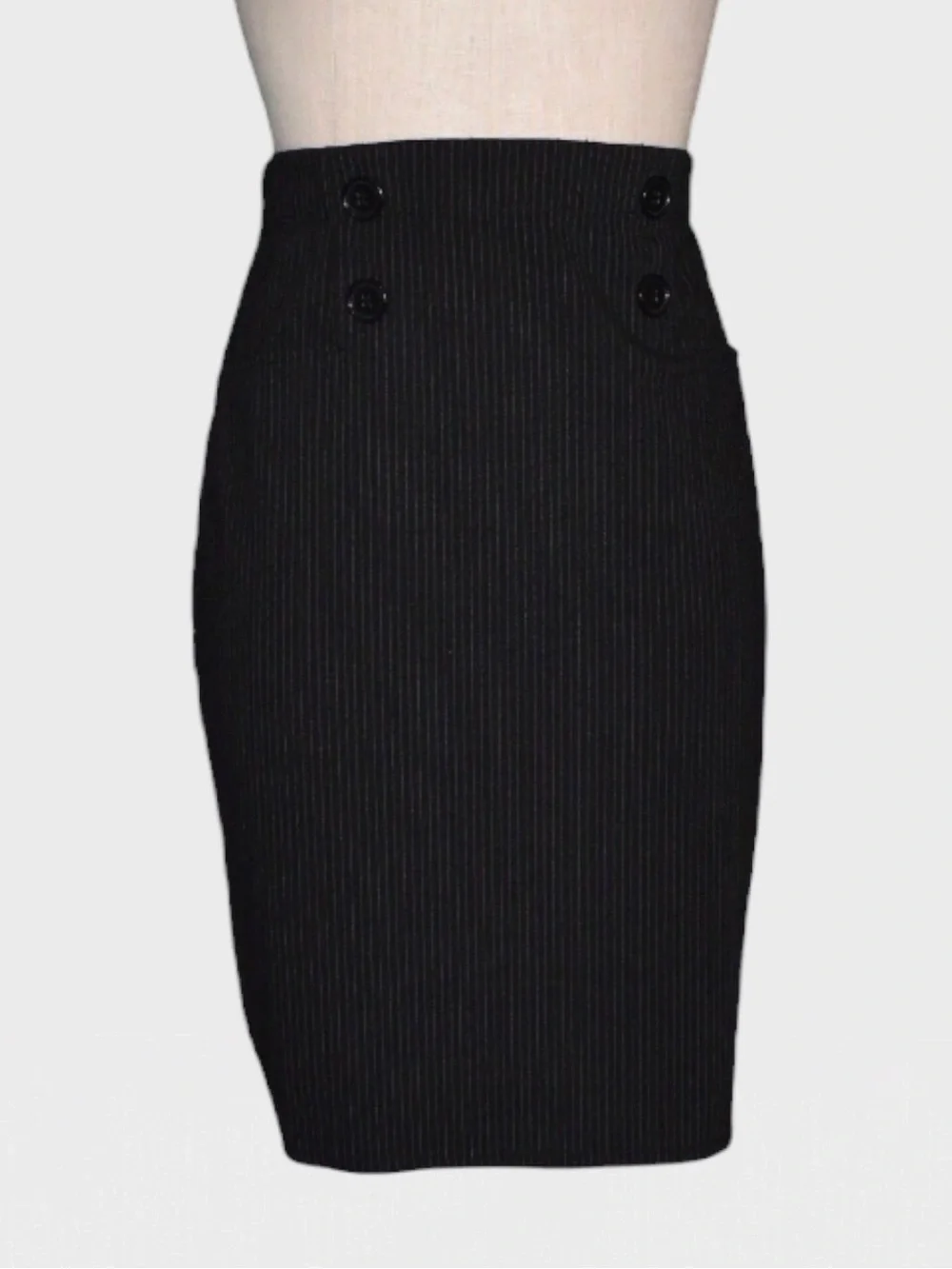 Max Studio Pinstripe‎ Button Detail Pencil Skirt